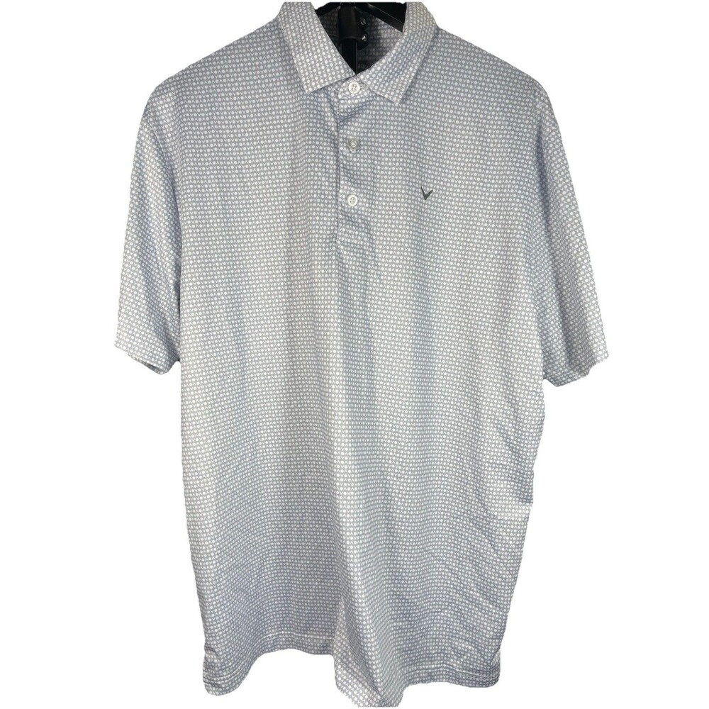 Callaway Golf Polo Shirt Mens L‎ Blue White Print Opti Dri Performance Athletic